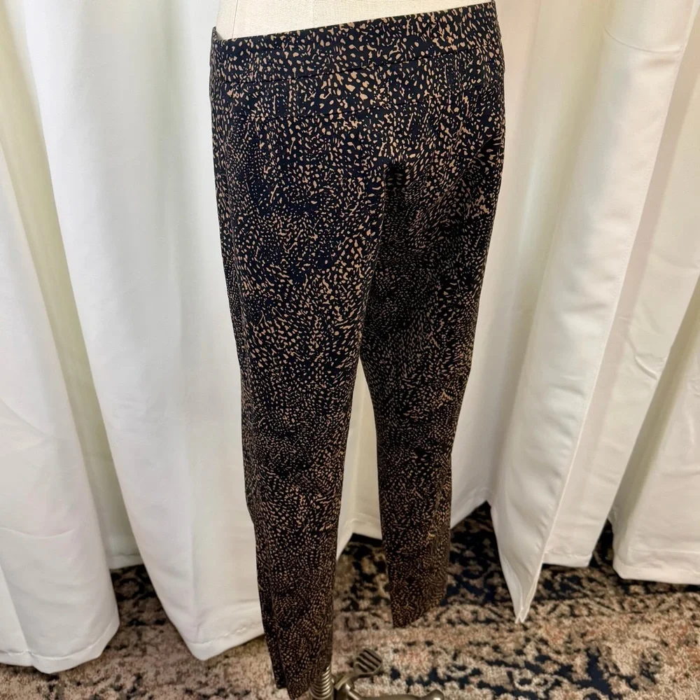 Etcetera Tan & Black Abstract Speckled Print Slim Leg Zip Hem Trousers Size 0 - Picture 8 of 14